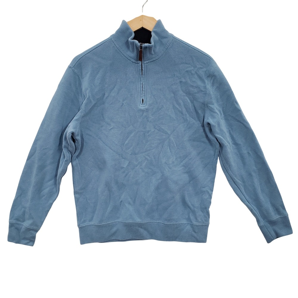 Lands End Quarter Zip‎ Pullover Sweater Mens M Blue Casual Classic Preppy Golf
